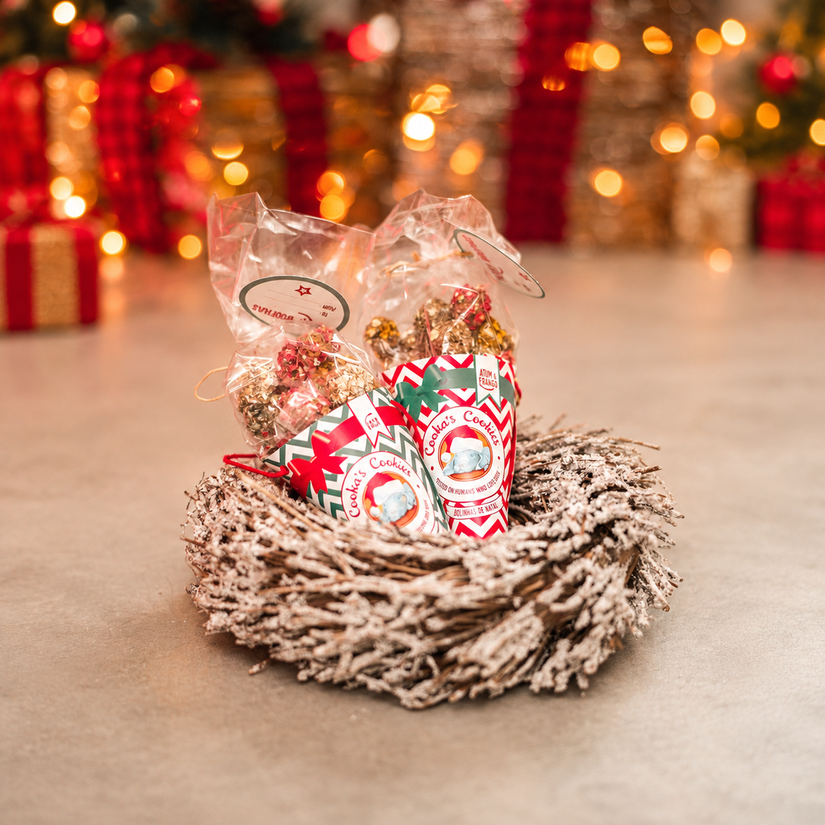Festive cone of beef treats for dogs