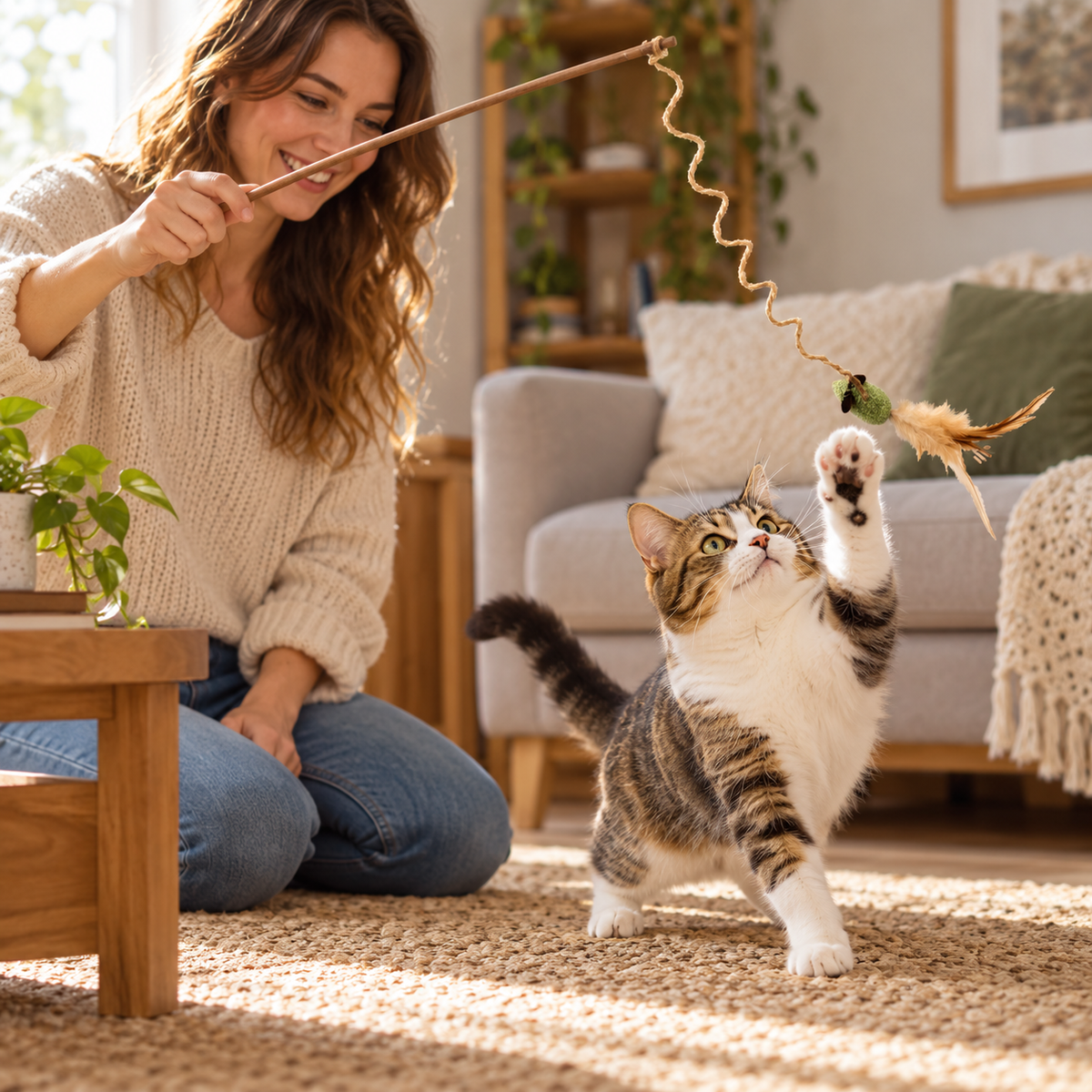 Fishing rod toy with matatabi mouse for cats
