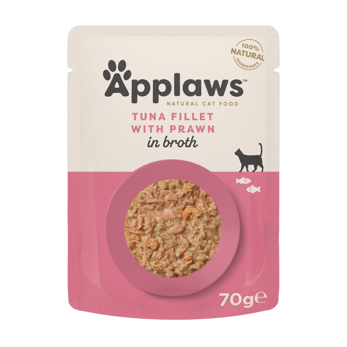 Tuna and shrimp fillet in broth for adult cats