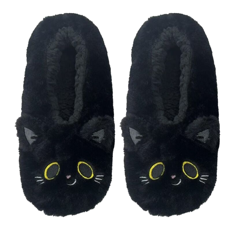 Chaussons antidérapants Lucky le chat noir