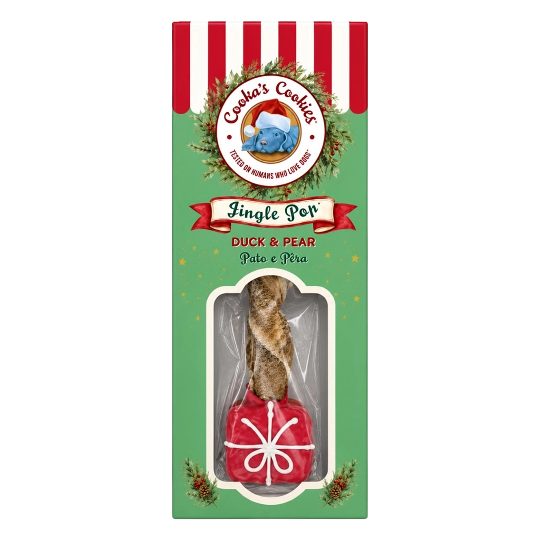 Friandise de Noël Jingle Pop au cabillaud et au canard pour chiens