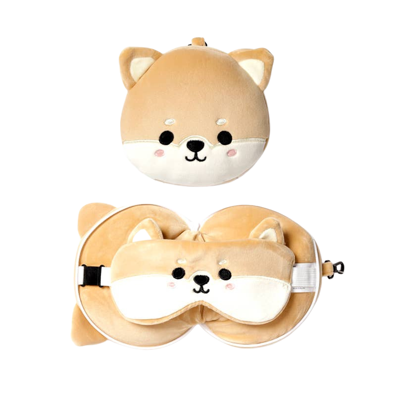 2-in-1 Shiba Inu Travel Pillow with Mask