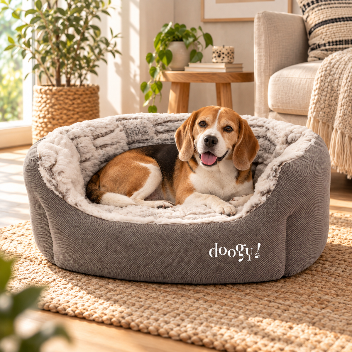Soft oval basket with faux fur