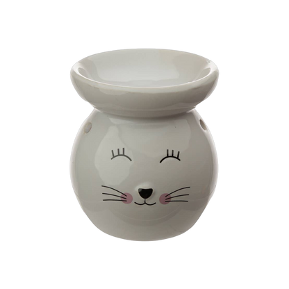 Grey cat ceramic oil burner