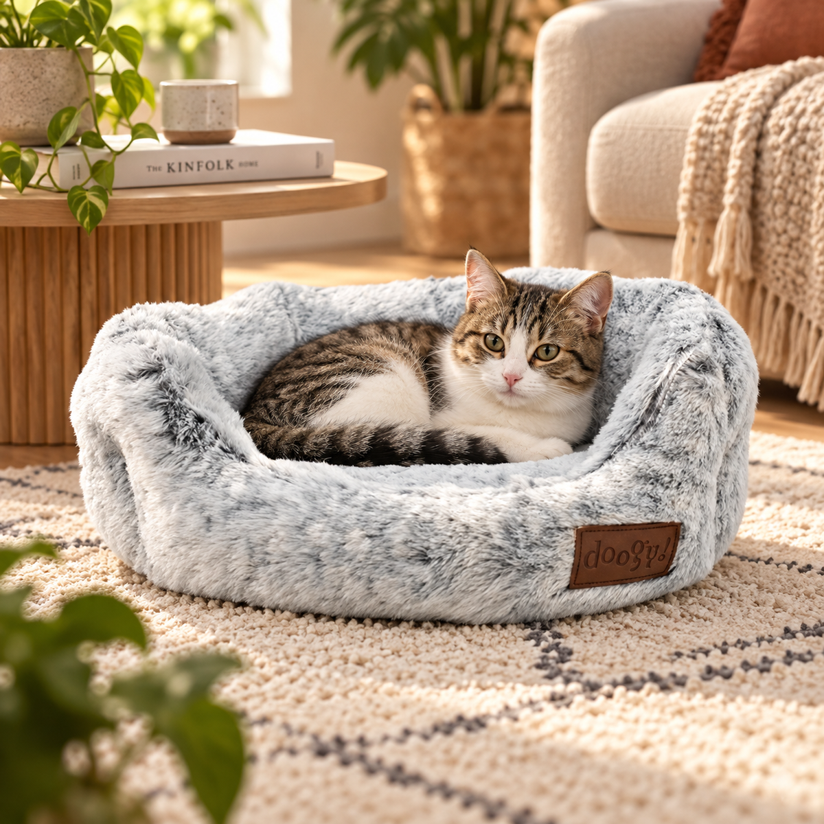 White Panther faux fur basket