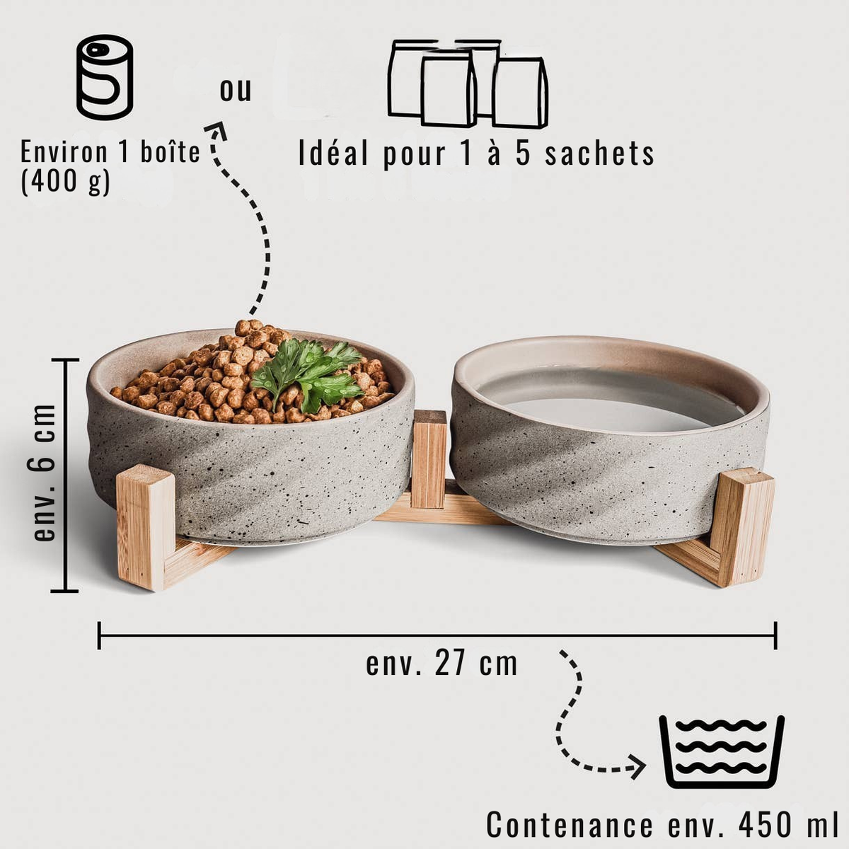 Double ceramic bowl on a bamboo stand 