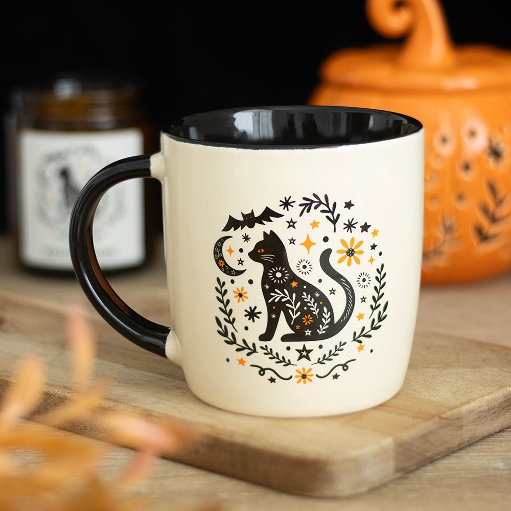 Black cat ceramic mug