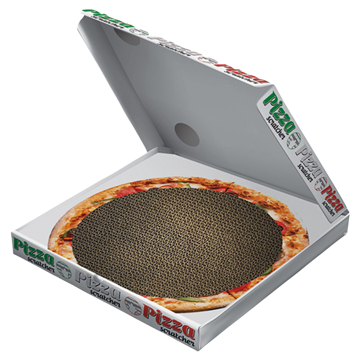 Cardboard pizza box scratcher for cats