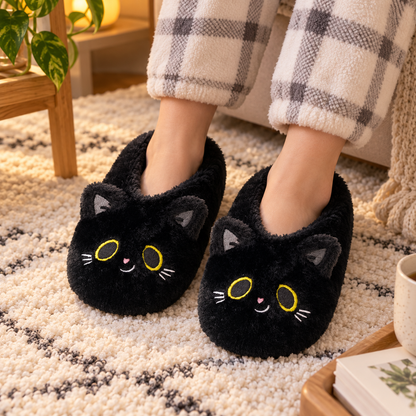 Chaussons antidérapants Lucky le chat noir