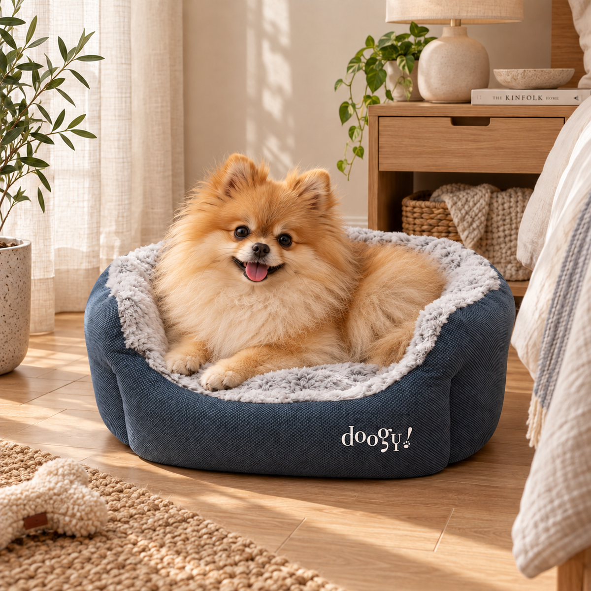 Soft oval basket with faux fur