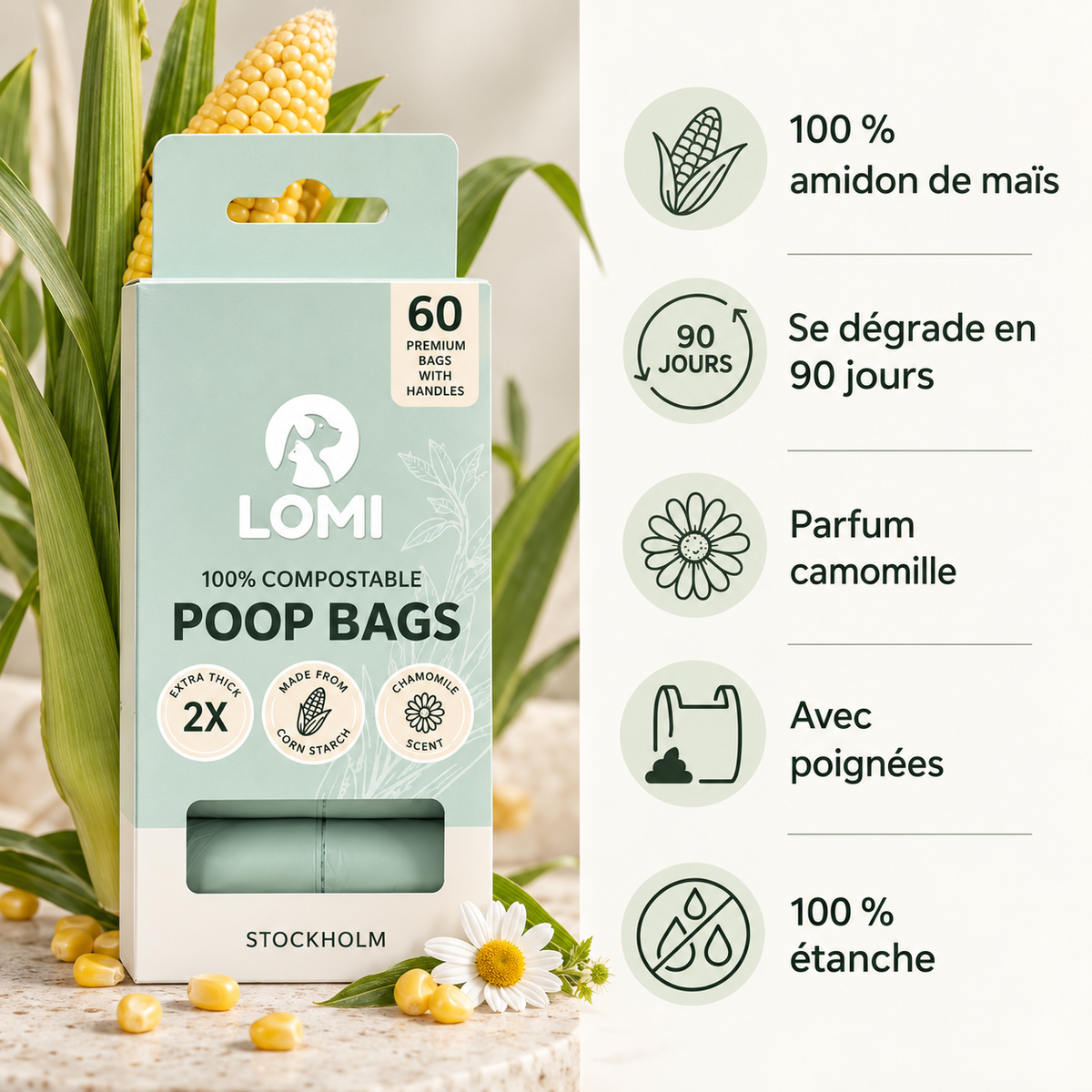 100% compostable poop bags with handles — Eco-friendly
