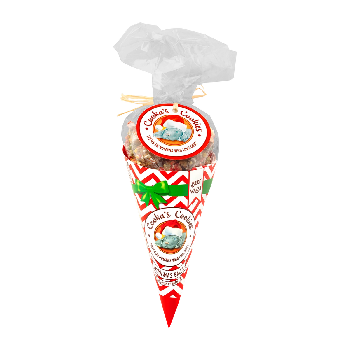 Festive cone of beef treats for dogs