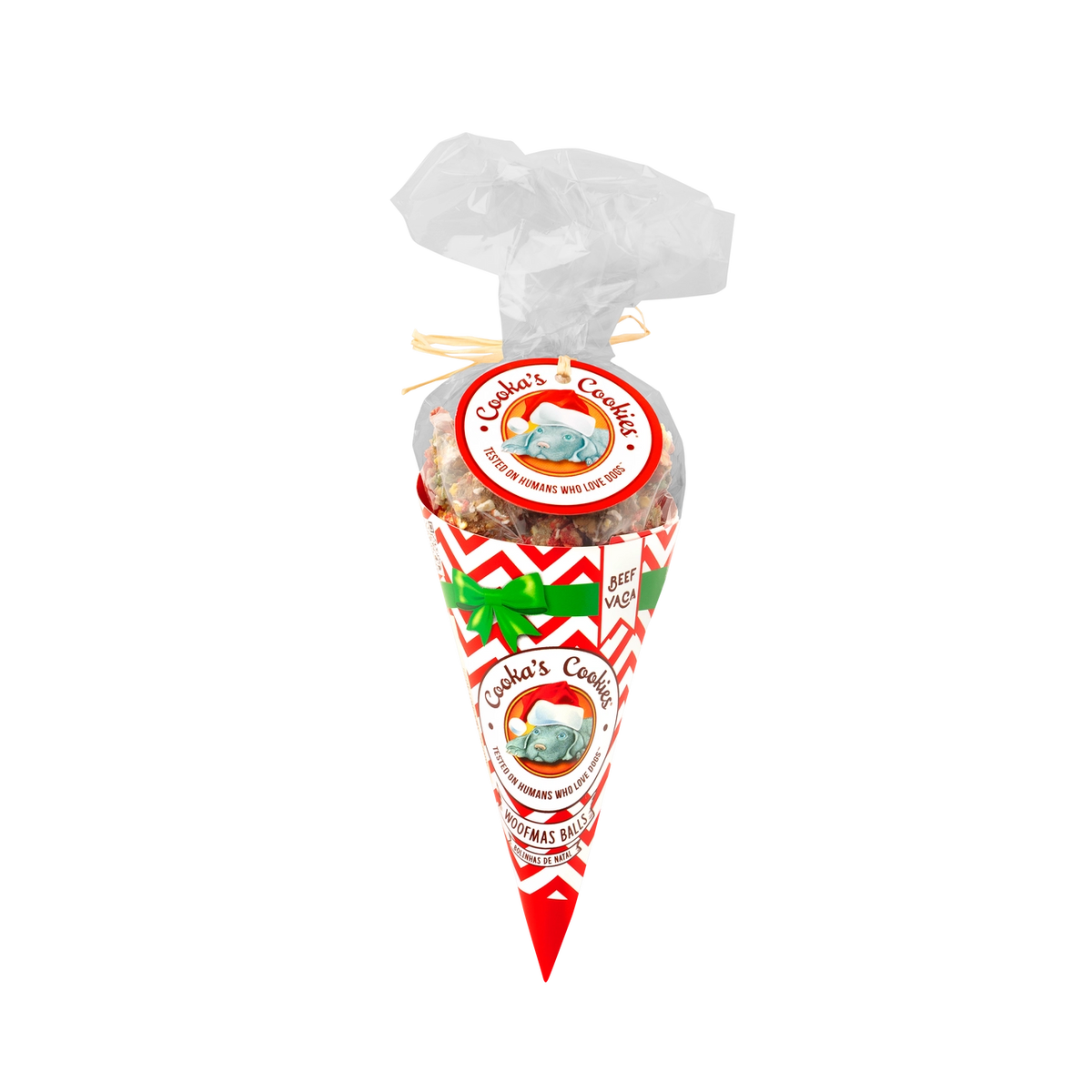 Festive cone of beef treats for dogs