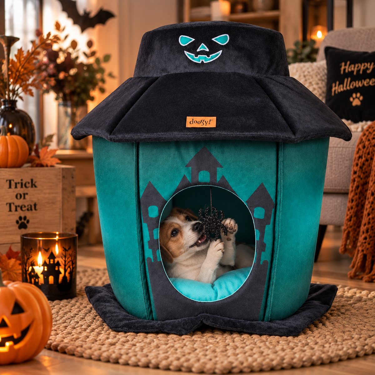 Glow-in-the-dark haunted manor for cats and small dogs