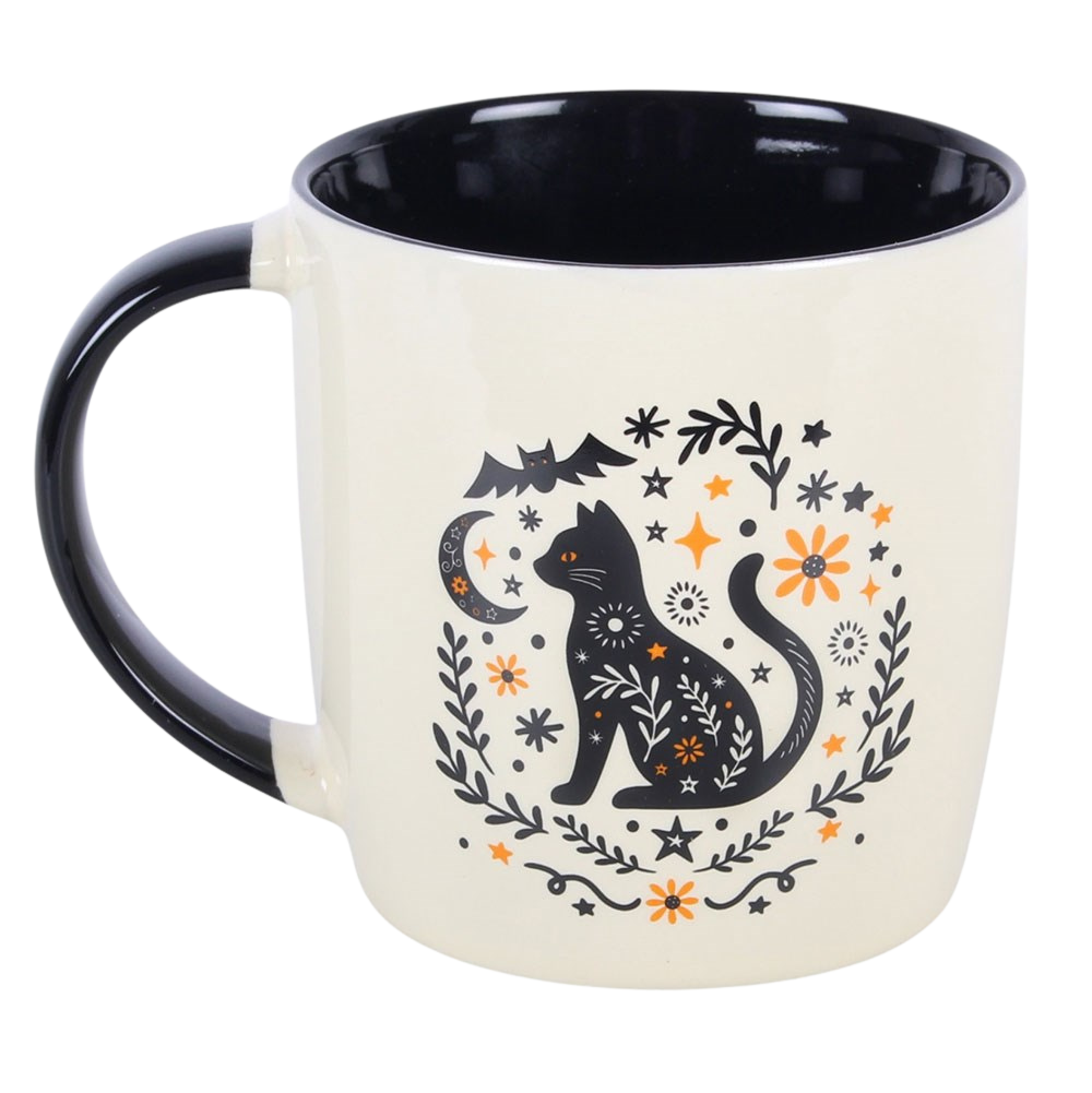 Black cat ceramic mug