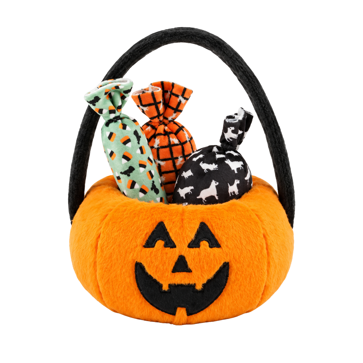 Halloween pumpkin basket with 3 dog toys