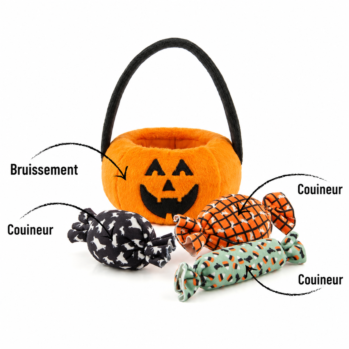 Halloween pumpkin basket with 3 dog toys