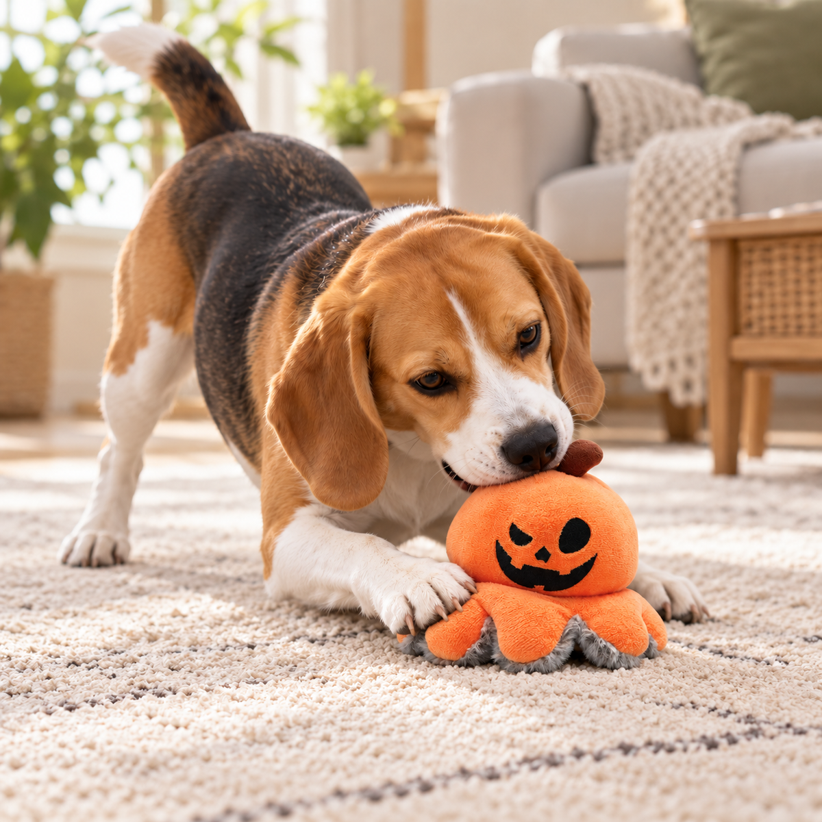 Reversible Halloween pumpkin dog toy
